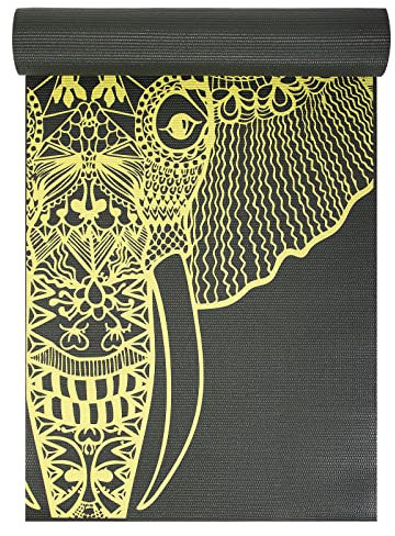 Von Yoga Studio entworfene Yogamatte – 183 cm x 61 cm große Mandala-Matte, 6 mm dicke rutschfeste Yogamatte, reißfeste PVC-Matte (Grey/Yellow)