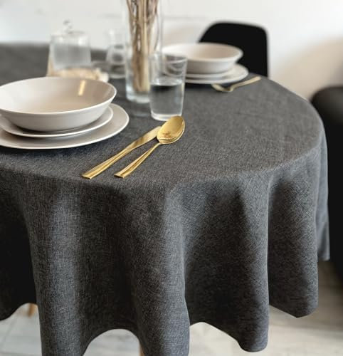 Rollmayer Hersteller abwaschbar Tischdecke Wasserabweisend/Lotuseffekt (Melange Grau 68, Oval 155x260cm) Leinenoptik Tischtuch mit pflegeleicht Fleckschutz, Oval, 4 Farbe & Größe wählbar