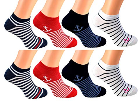 cocain 8 Paar Sneaker Socken Marke Füsslinge Söckchen für Damen Grösse 39-42, Maritim kurze socke Socken kürzer Damen Mädchen Füsslinge Sneakersocke
