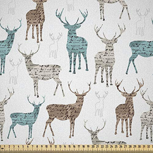 ABAKUHAUS Hirsch Microfaser Stoff als Meterware, Alt Text Tiere Weihnachten, Deko Basteln Polsterstoff Textilien, 2M (230x200cm), Türkis Beige Braun