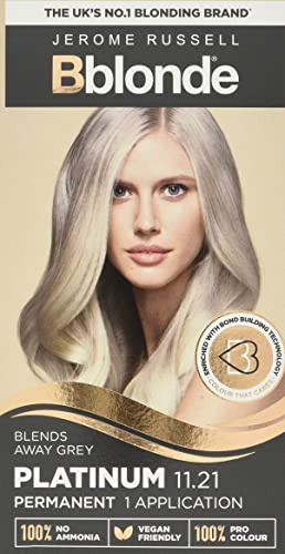 Jerome Russell Bblonde Platinum Permanent Hair Colour – Full Grey Coverage Hair Dye Kit for Pre-Lightened & Blonde Hair, Ammonia Free Hair Dye with Brazil Nut oil