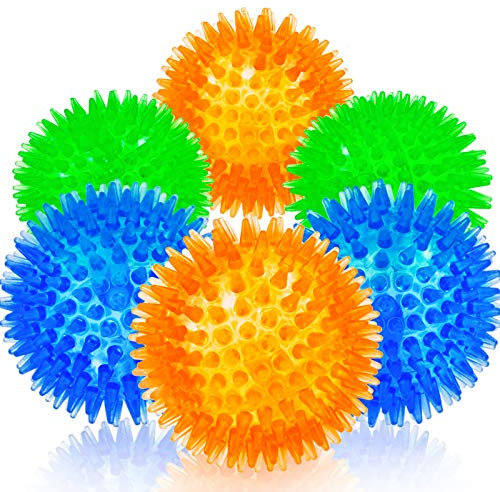 SHARLOVY Lot de 6 balles couinantes pour Chiens - en Caoutchouc - Couleurs Vives - TPR - Jouet couineur pour Chien - Balle à Picots à mâcher pour Petits Chiens