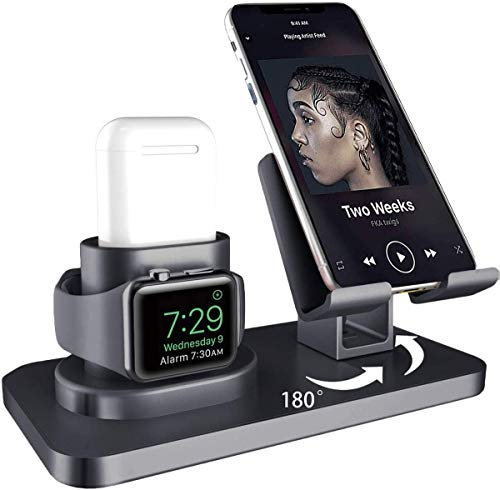 AICase Tablet Stand, Airpods Pro/1/2 Stand, Watch Stand, Phone Holder, 3 in 1 Charging Station for Apple Watch Series 5/4/3/2/1, Dock Stand for iPad 12.9 (Grey)