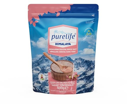 Purelife Himalayan Salt Pink Iodized Fine | Premium Unrefined Gourmet Rock Iodized Natural Salt | Extra Fine Mineral Blend for Enhanced Taste, Balanced Flavor & Cooking – 1.1 lbs