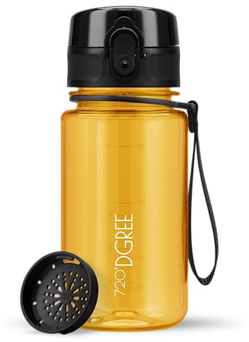 720°DGREE Botella Agua Niños 350ml “uberBottle“ - Tamiz-Fruta, crystalClear - Sin BPA, Prueba Fuga, Reutilizable - Cantimplora ligera - Water Bottle ideal para Escuela Infantil, Niña, Joven, de 3 Años