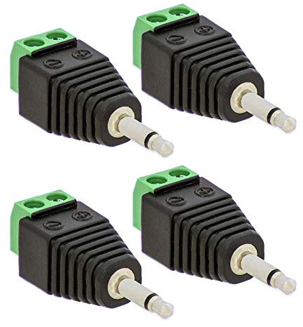 4X Klinken Stecker 3,5 mm Adapter Mono > Terminal Block 2-Pin Kabel Schraub Klemmen