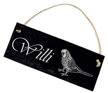 Wellensittich Schild Schiefertafel mit Gravur Namensschild Wunschname Dekoschild 22x8cm