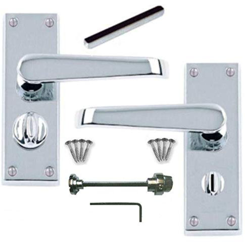 Jiyo.Outdoor Polished Chrome Victorian Straight Lever Privacy Door Handles for Bathroom 120mm x 40mm