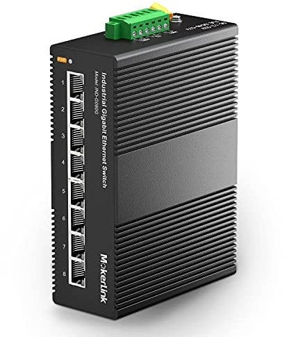 mokerlink 8 Ports Gigabit Ethernet Switch Industriel sur Rail DIN, Capacité de Commutation de 16 Gbit/s, Commutateur Réseau Non Géré Classé IP40 (-40 à 185°F), avec Alimentation