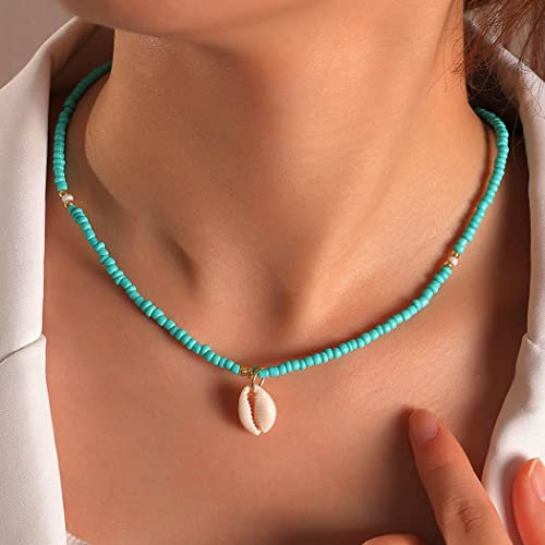 Handcess Boho Muschel Choker Halskette Türkis Perlen Halsketten Muschel Perlen Choker Schmuck für Frauen und Mädchen