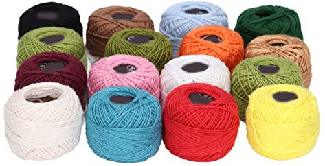 Pssopp Häkelgarn 16 Stück Baumwolle Häkelgarn Buntes Baumwolle zum Häkeln Buntes Häkelgarn Wolle Zum Stricken Häkeln für DIY Häkeln Projekte und Applikationen