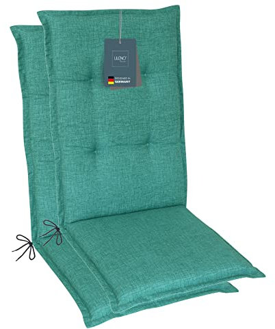 LILENO HOME Gartenstuhl Auflagen als [2er Set - Hochlehner] in Türkisgrün - Bequeme Liegen als Sitzauflagen für Gartenmöbel - Stuhlkissen für Gartenstühle und Klappstühle