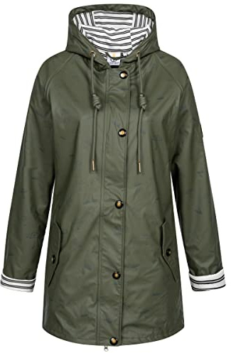 Ankerglut Damen Friesennerz Regenmantel Kapuze Gefüttert Wasserdicht Wetterfest Übergangsjacke #ankerglutbucht Regenjacke, Olive, 52, 191132