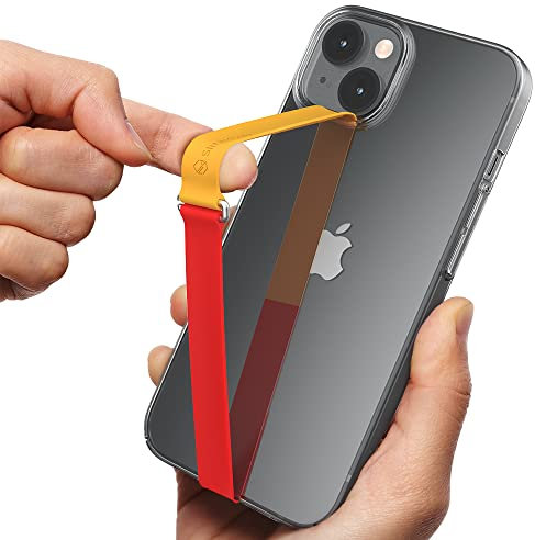 Sinjimoru 3 in 1 Bicolor Mobile Phone Strap, Reusable Grip Holder with Clip for iPhone & Samsung - Mandarin Red