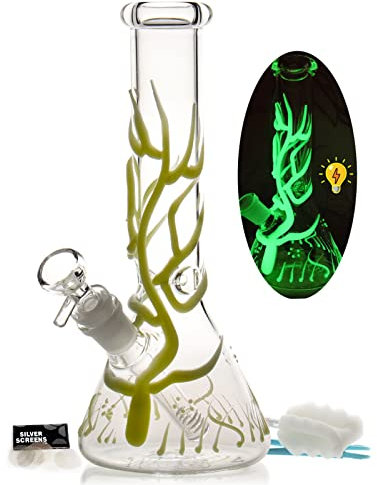 Glass Bong with percolate, Mini bong with 14.5mm Bong Bowl Height 20cm weight 400g Glass Pipe for Smoking bongs Nicotine Free (Mini Bongs) (Green Bong)