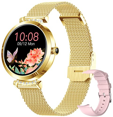 LWEARKD Reloj Inteligente Mujer, 1.09 Smartwatch Impermeable IP68 Pulsera Actividad 20 Modos Deporte con Pulsómetro Monitor de Sueño Monitores Actividad Calorías Podómetro para Android iOS (Oro)
