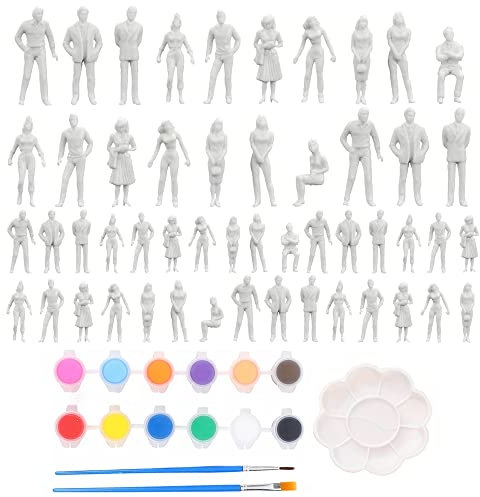 CHEVVY 100 STK. Figurenmodell Reality Plastic 1:50 und 1:75 Miniaturen Weiße unbemalte Personen Mit Farben und Pinseln Figurenmodelle für Miniaturbühnen