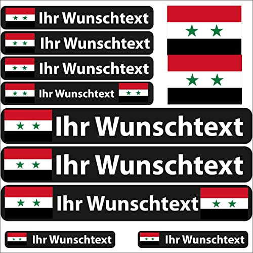 INDIGOS UG Fahrrad Aufkleber Syrien - 13 Fahnenaufkleber glatt - Sticker selbst gestalten - Fahrrad - Auto - Motorrad - Namensaufkleber wasserfest personalisiert - Wunschtext