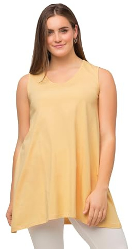 Ulla Popken Damen große Größen Übergrößen Plus Size Longtop, Naturfärbung, A-Linie, V-Ausschnitt, ärmellos weizengelb 50+ 818620612-50+