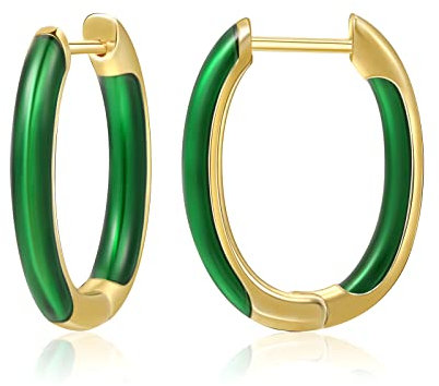 MESOVOR 18 Karat Vergoldete Creolen Ohrringe mit Emaillefarbe, U-förmige Kleine Leichte Huggie-Ohrringe Geschenke für Frauen und Mädchen (Grün)