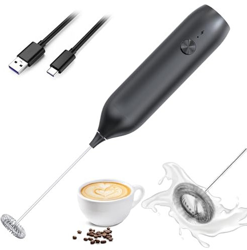 Hemixye Rechargeable Milk Frother Wand,Drink Mixer Handheld,Electric Whisk with USB-C,Foam Maker for Coffee Stirrer,Hand Blender for Lattes,Matcha,Cappuccino,Frappe,Hot Chocolate.