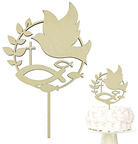 Oblique Unique® Konfirmation Torten Topper Taube Fisch Kreuz Zweig Motiv Cake Topper als Deko Kuchendeckel Dekoration für Taufe Kommunion Konfirmation Hochzeit