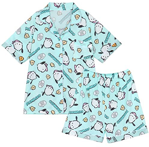 WANHONGYUE Kawaii Pochacco Pigiama Donna Ragazza Corto Estivo Due Pezzi Maglietta Manica Corta e Pantaloncini Set di Pigiama Camicie da Notte Abbigliamento per La Casa Blu-3 M