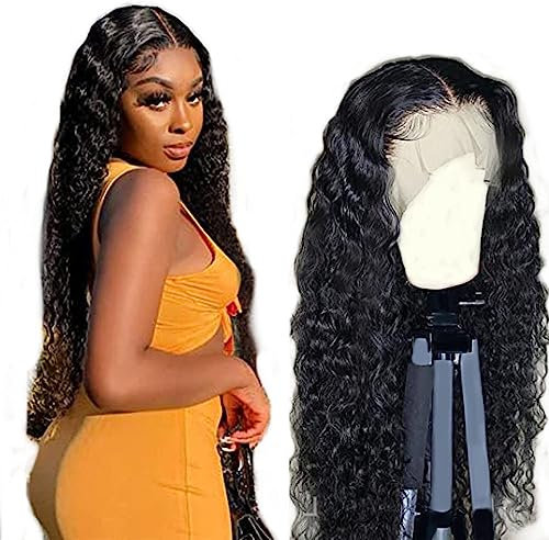 AiPliantfis 13X4 Human Hair Wig Lace Front Wig Glueless Wear and Go Deep Wave Echthaar Perücke Real with Baby Hair Unprocessed Virgin Hair 26 Zoll