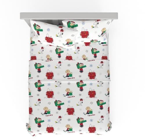 Franco Peanuts Charlie Brown Holiday & Christmas Bedding Super Soft 100% Cotton Flannel Sheet Set, Queen, (Officially Licensed Product)