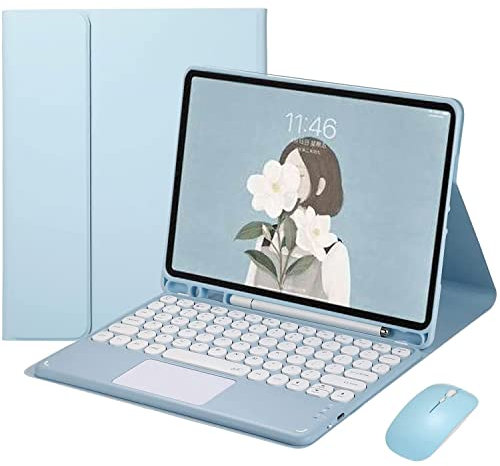 HEUCYL Funda con Teclado para Samsung Galaxy Tab A9+ 11 Pulgadas Modelo 2023 (SM-X210/X215/X216) con Touchpad Teclado Español Ñ Bluetooth Inalámbrico Desmontable Portalápices Incorporado,Azul