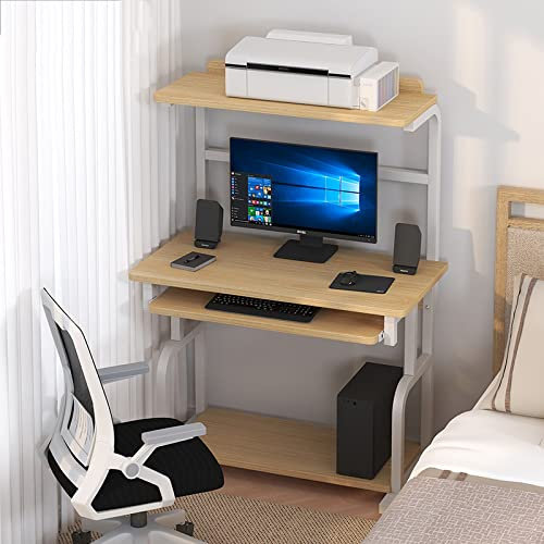 SZITW Bureau d'ordinateur avec Plateau pour Clavier et étagère pour imprimante, Table d'ordinateur de Style Simple et Moderne, Station de Travail compacte pour Ordinateur Portable pour Petit espac