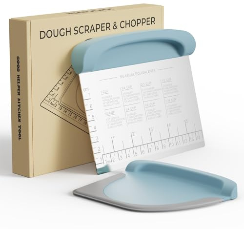 Bench Scraper Dough Cutter Tool - Bowl Pastry Scraper for Bread Cake Pizza, Bench Knife Kitchen Dough Scraper for Baking, Stainless Steel Food Scraper with Grip Handles & Measuring Scal, Blue