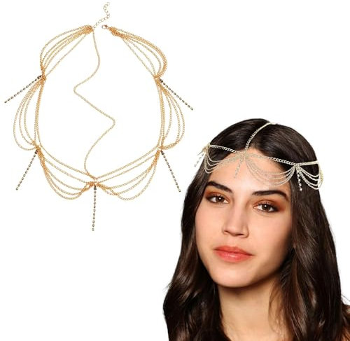 Boho Quasten Kopfketten,Quaste Kette Haarband,Boho Stirnband Kopf,Damen Kopfschmuck für Festival Accessoires Hochzeit Halloween