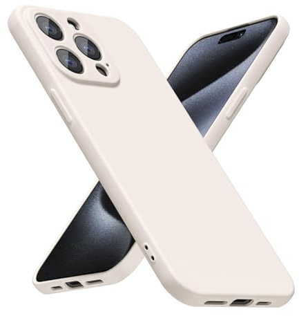 LoeoeL for iPhone 15 Pro Phone Case Silicone, Minimalist Ultra Thin Slim Soft Rubber Gel Solid Color Matte TPU Cute Case for Women Men, Girly Plain Aesthetic Design & Camera Cover, Beige Stone Cream