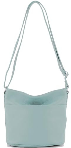 modamoda de T198 kleine Damen Leder Umhängetasche Schultertasche handmade in Italy, Farbe:Eisblau