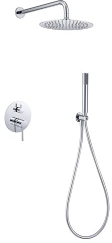 IMEX - Ducha Empotrada Monomando Cromada | Kit de Grifería Empotrado con Alcachofa y Rociador Antical Efecto Lluvia | Columna Ducha Empotrada con Grifo en Latón y Acero Inox S.304 | Serie Monza