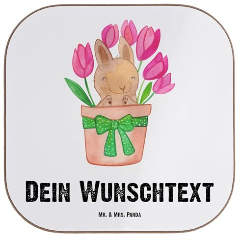Mr. & Mrs. Panda Personalisierter Untersetzer Hase Tulpen - Ostergeschenke, Osterdeko, Personalisierte Geschenke, Personalisiert Getränkeuntersetzer,
