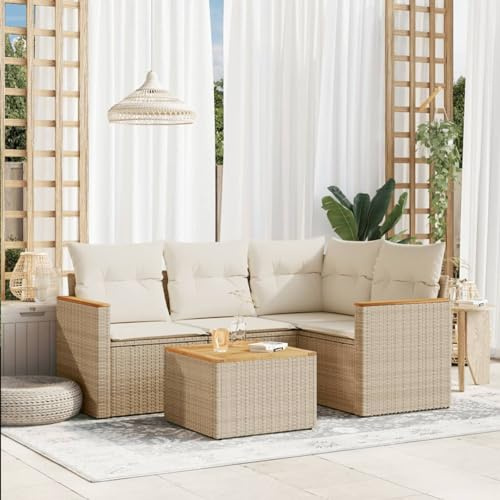 Gecheer 5-TLG. Gartenlounge Set, Balkonlounge Set Gartensofa Polyrattan Lounge Loungemöbel Gartenmöbel mit Kissen Tisch für Garten Terrasse Balkon
