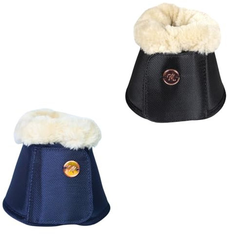 Marengos - Hufglocken Modern Rosé | Springglocken mit Fellrand | gefütterte Innenseite & doppelter Klettverschluss | Obermaterial aus 1860 Denier | Hufschutz für Pferde in Nachtblau | Größe L