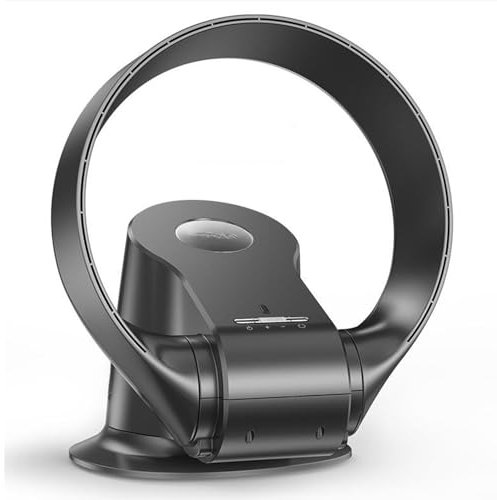 VOIRDA Simple Deluxe Bladeless Wall Mounted Fan With 9 Speeds Settings Medium Size Portable Table Fan For Home Office Living Room 10-Hour Timing Closure Tower Fan Low Noise(Black)
