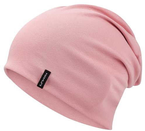 HAMUNI Slouchy Beanie Mütze Damen, Bequeme Baumwolle Mütze Herren, Doppellagige Weiche Winddichte Dünne Mütze, Klassische Modische Beanie Mütze Perfekt für den Alltag und Übergangszeiten (Rosa)