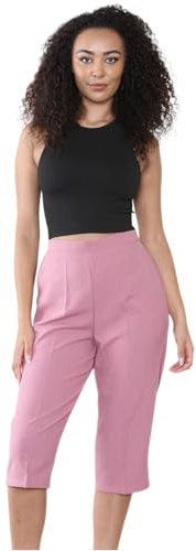 MyShoeStore Ladies Womens 3/4 Three Quarter Half Elasticated Trouser Plain Capri Cropped Stretch Trousers Plain ¾ Length Pants Summer Shorts Plus Big Sizes 10 to 24 (Cationic 3/4 Rose, 22)