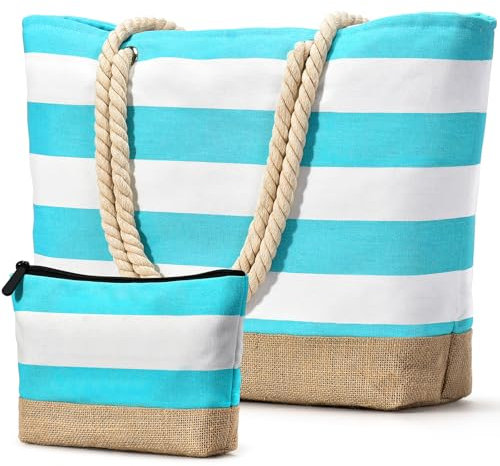 oscaurt Strandtasche Badetasche XXL Shopper Tasche Damen Umhängetasche Wasserdicht Beach Tote Bag mit Reißverschluss Faltbare Reisetasche Travel Bag Sporttasche (Leer-Grün Blau)