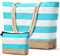 oscaurt Strandtasche Badetasche XXL Shopper Tasche Damen Umhängetasche Wasserdicht Beach Tote Bag mit Reißverschluss Faltbare Reisetasche Travel Bag Sporttasche (Leer-Grün Blau)