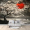 Papier Peint Panoramique Fleurs Cerisier Soleil Rouges Style Japonais 350x256 cm Papier Peint Intissé Mural, Poster Geant Mural Impression 3D, pour Salon Chambre d'enfants restaurant Décor Murale