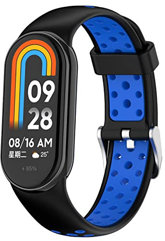 xhKJO Correas de Reloj para Xiaomi Mi Band 9 /Mi Band 8,Bandas Correa Armband Correas Reloj Silicona Bracelet Recambio Brazalete Strap Wristband para Xiaomi Mi Band 9 NFC/Band 8 NFC (negro azul)