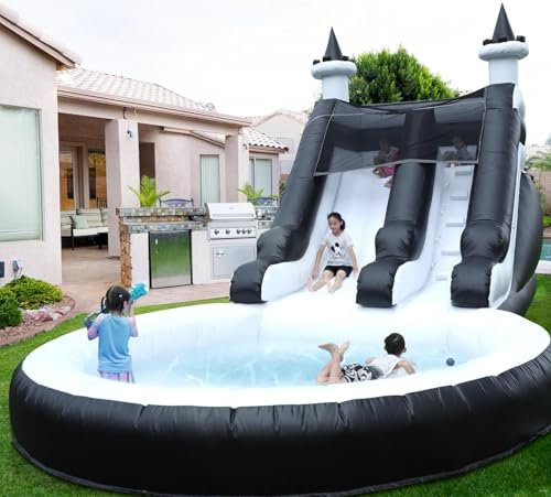 24FT Commercial Water Slide for Adults Kids (700lbs Capacity) (100% Heavy Duty PVC) (13ft Giant Pool) Inflatable Water Slide with 1100W Blower, Fast Drainage, Backyard Outdoor Party, 24x13x13ft
