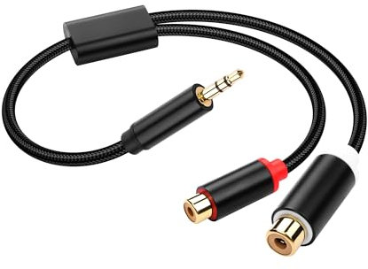 PNGKNYOCN 1/8 to 2 RCA Y Splitter Cord，3.5mm TRS Male to Dual RCA Female Aux Audio Adapter Nylon Braided Y Splitter Cable for Phone Speaker MP3 Tablet HDTV（0.3M）
