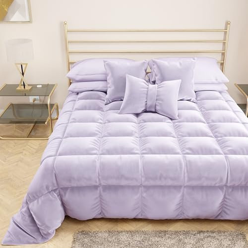 PETTI Artigiani Italiani - Trapunta in Morbido e Caldo Velluto 350 g/m², Piumone Singolo, Double Face, Trapunta Singola: 160x260 cm, Lilla, 100% Made in Italy