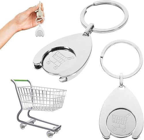 2 Stück Einkaufswagen-Token Silber, Abnehmbarer Schlüsselanhänger mit Einkaufschip, Einkaufswagen Chip mit Robustem Metall-Schlüsselanhänger, Einkaufswagenchip Zinklegierung, für Einkauf